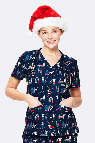 Christmas Chaos Women’s 3-Pocket Scrub Top