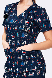 Christmas Chaos Women’s 3-Pocket Scrub Top