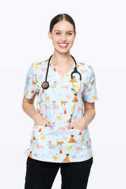 Parisian Pups Women’s 3-Pocket Scrub Top