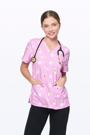 Loafing Corgis Women’s 3-Pocket Scrub Top