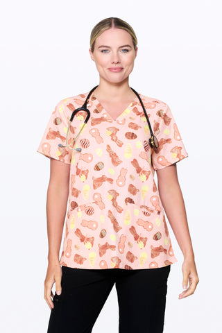 Yummy Bunnies Women’s 3-Pocket Scrub Top