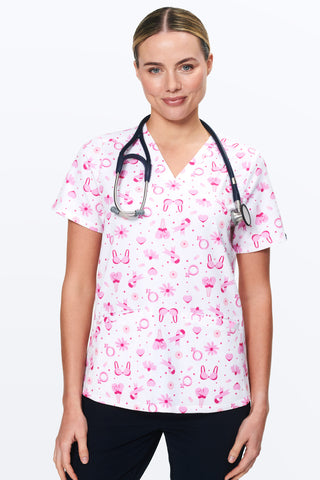 Breast Cancer Awareness Women’s 3-Pocket Scrub Top