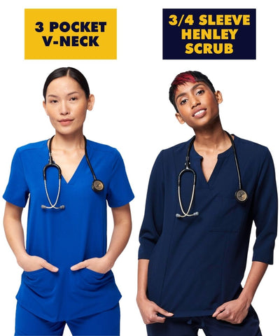 3 pocket v-neck vs 3/4 sleeve henley scrub